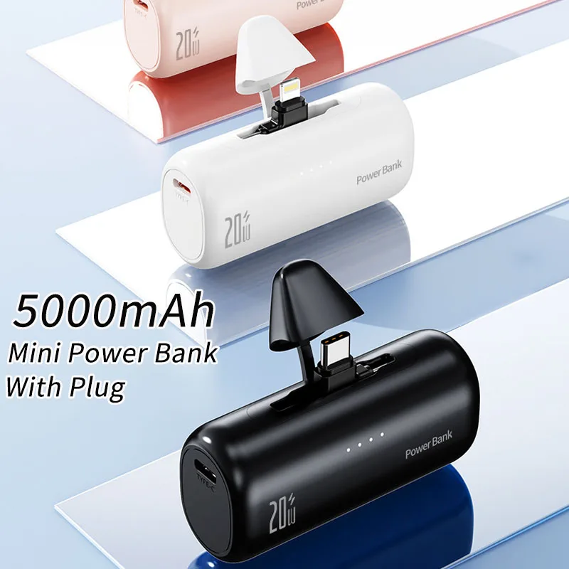 

Портативное зарядное устройство (Power Bank) Mini 5000 мАч с быстрой зарядкой PD20W и вилкой, внешний аккумулятор для iPhone, Xiaomi, Huawei