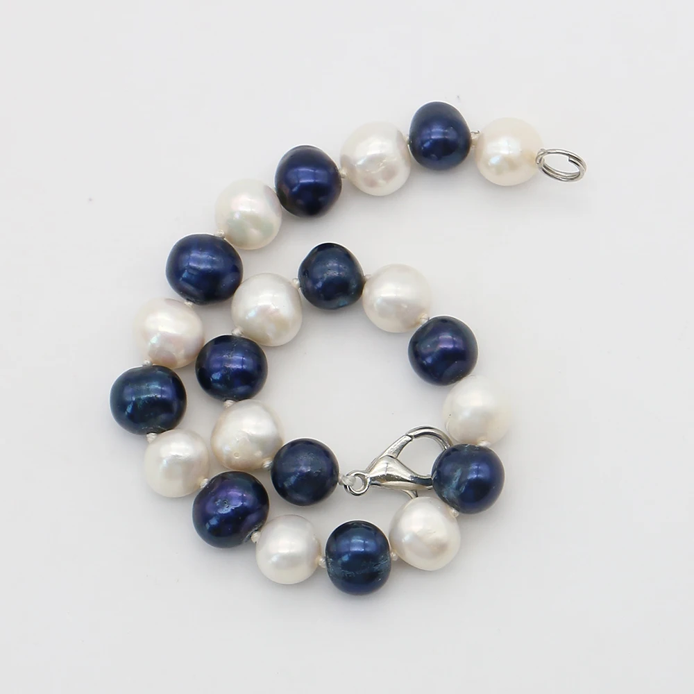 Retro-Designed Blue-and-White Natural Freshwater Pearl Beaded Bracelet with Straight Holes Unique Jewelry Decoration Gifts