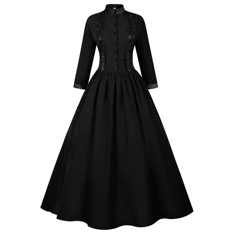

New Halloween Medieval Dress Women Stand Collar Vintage Long Skirt cosplay costumes hh:5