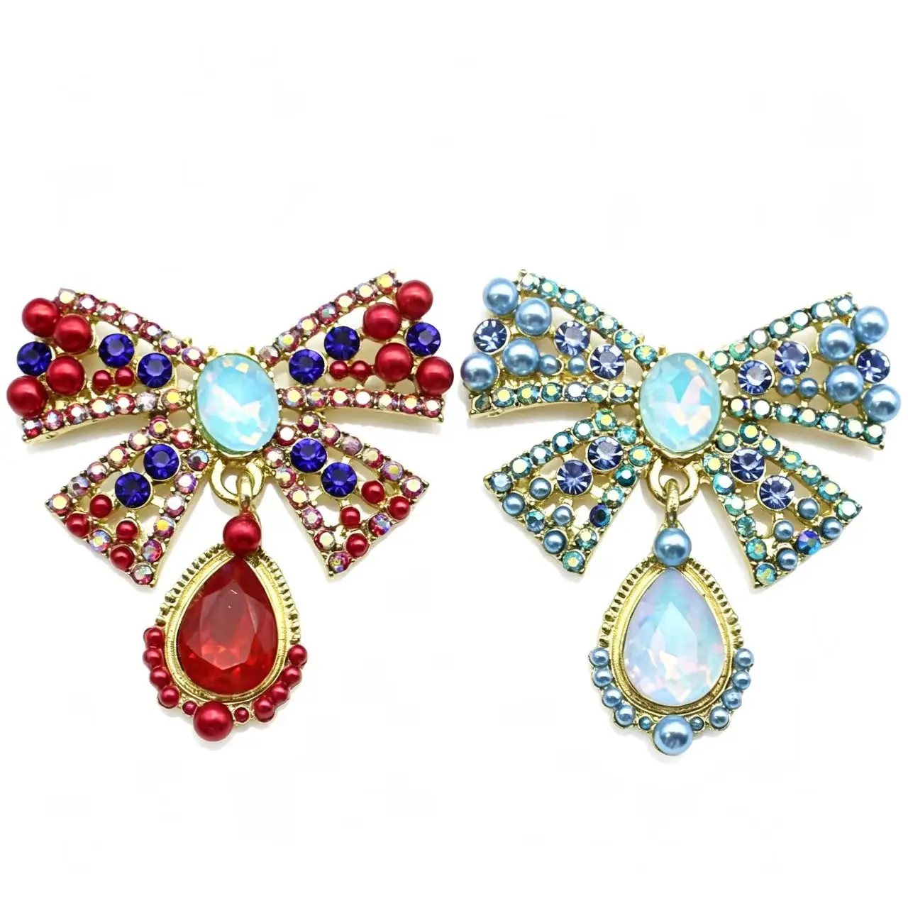 Gold Alloy Bow Crystal Rhinestone Brooch 42×47mm Faux Pearl Bow Decor Patch 2 Pcs/Pack Party Costume Garment Accessories view 3