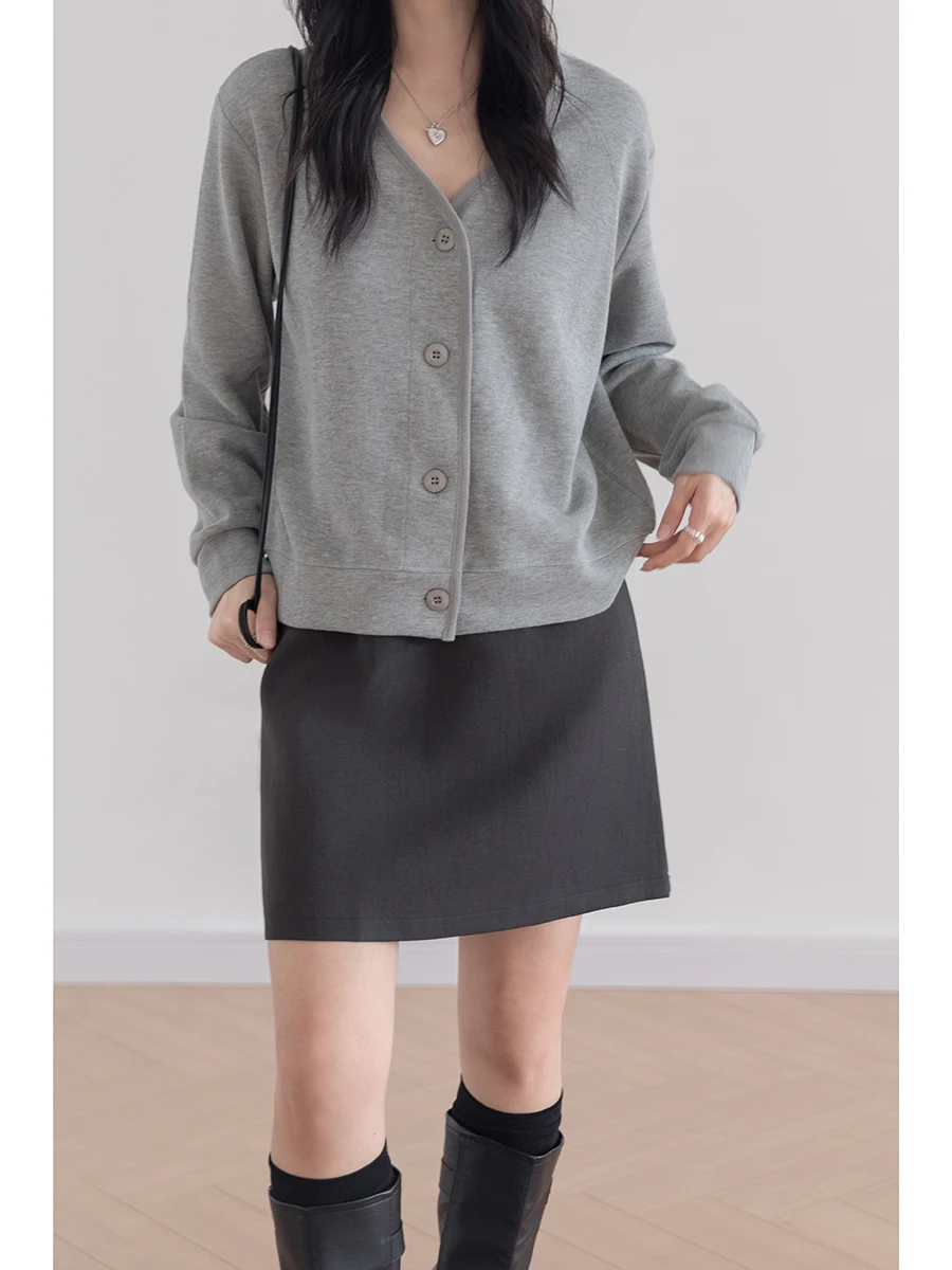 

Женский кардиган-свитшот с V-образным вырезом, весенне-осенний, свободный, повседневный, на одной пуговице, с длинными рукавами, хлопковый, с внутренней подкладкой