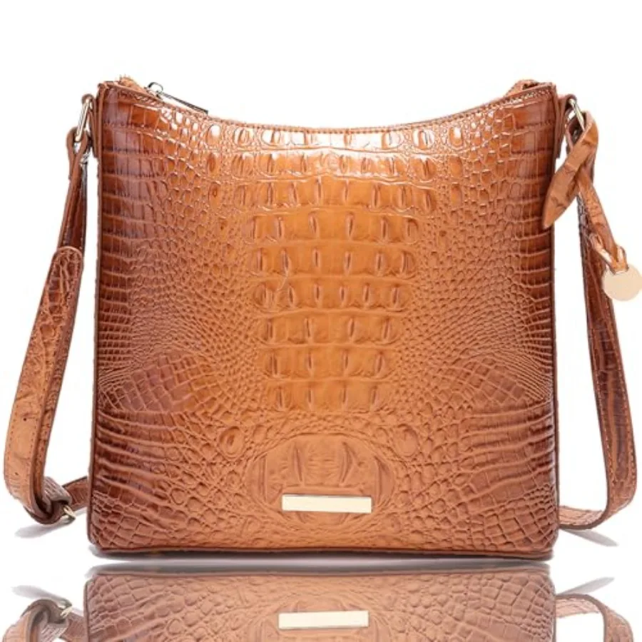 

Shoulder Crocodile Flat Handbags for Women trendy Ladies Bag Crocodile PU Leather Crossbody Purse with Strap