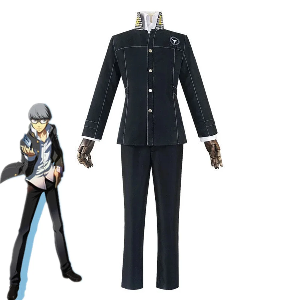 P4 Game Yu Narukami Cosplay Costume  School Uniform Embroidery Plaid Collar Suit Pants White Shirt Daily Wear