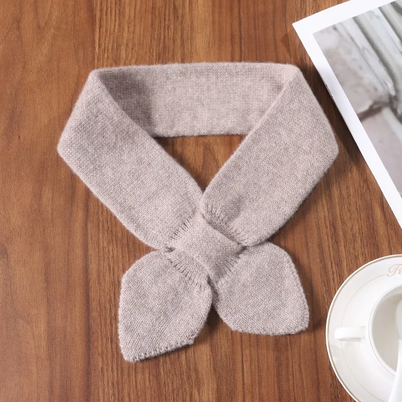 

Женский теплый шарф из 100% шерсти, мягкий вязаный шарф с бантом и узлом, однотонный модный зимний аксессуар, искусственный воротник