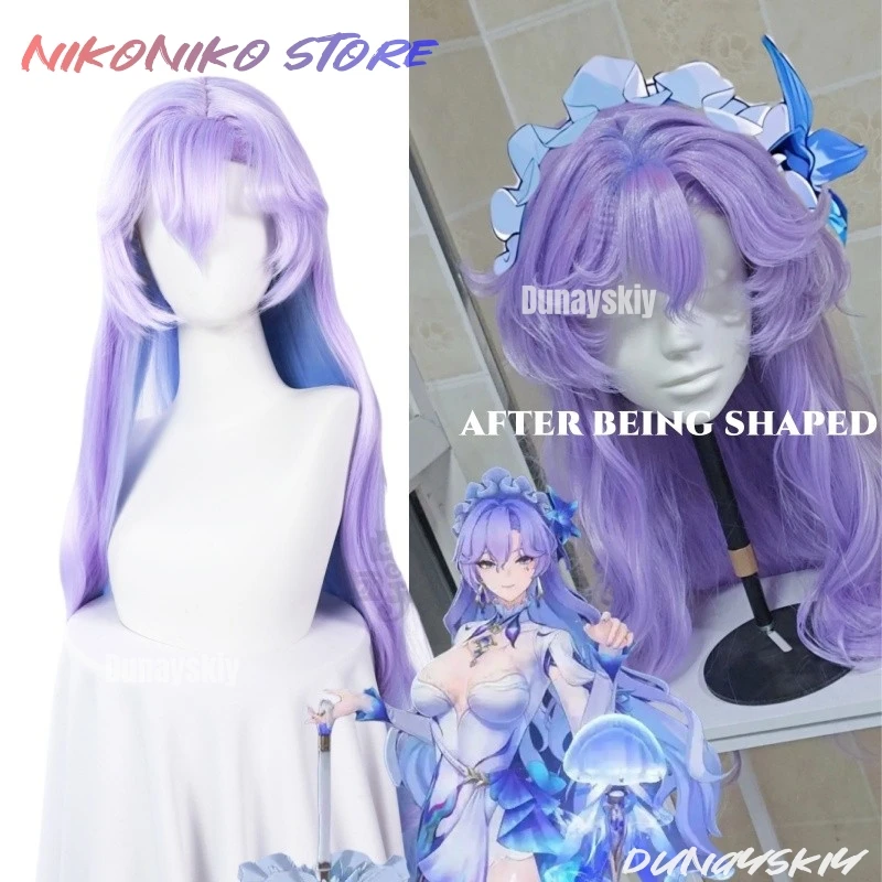 شعر مستعار Wuthering Waves Cantarella كوسبفريه أزرق أرجواني شعر طويل Rinascita Fisalia حفلة الهالوين العائلية للنساء والفتيات كرنفال