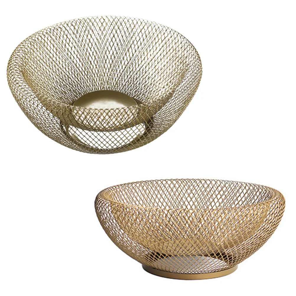 

Iron Art Double Layer Golden Fresh Fruit Basket Hollow-Out Vegetable Container Bowl Non-Slip Wire Fruit Basket Stand for Home