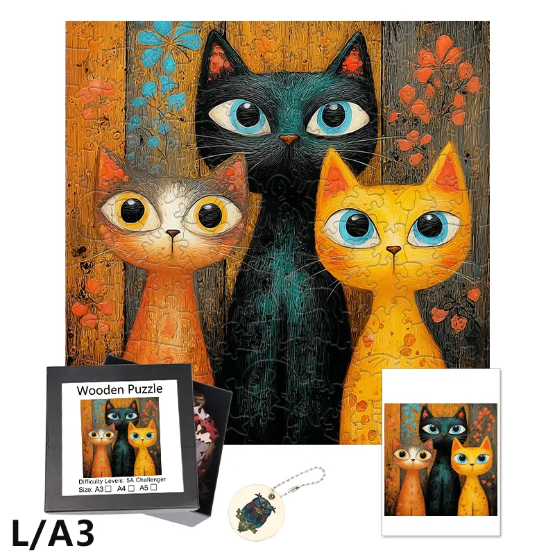 Urocze drewniane puzzle z kotem - zabawna gra na imprezy i relaks