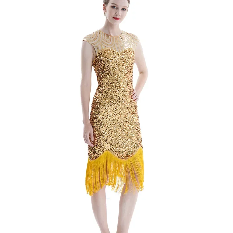 

Women Sequin Fringe 1920's Dress Great Gatsby Costume Cocktail Party Flapper Dress Plus Size