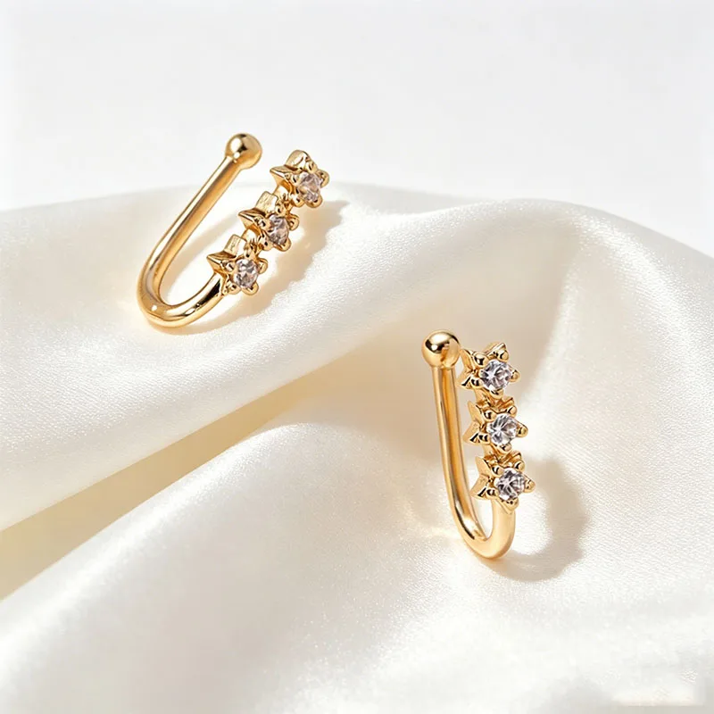 Elegante Anillo de Nariz sin Perforación, Clip de Nariz con Corazón de 3 Segmentos y Circonitas, Regalo de Joyería para Mujer y Mamá