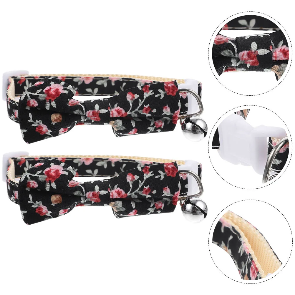 

2Pcs Adjustable Cat Collar Bow Tie Bell Lightweight Safe Buckle Cute Pet Collar for Daily Holiday Party Pet Accessory