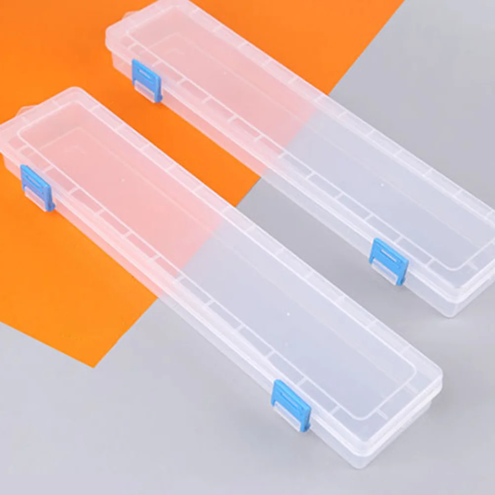 

2Pcs Plastic Pencil Box Transparent Design for Pens Stylus Crayons Storage Multi-Functional Stationery Container Portable School