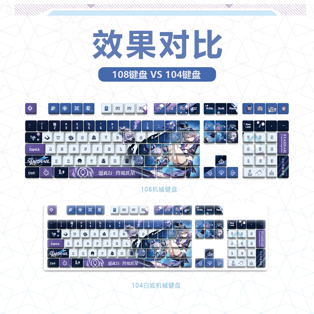 

125-клавишные колпачки для клавиш Tarrail Theme Silver Wolf на заказ Chreey PBT аниме игры с боковым принтом, прозрачные колпачки для механической клавиатуры Dye-Sub