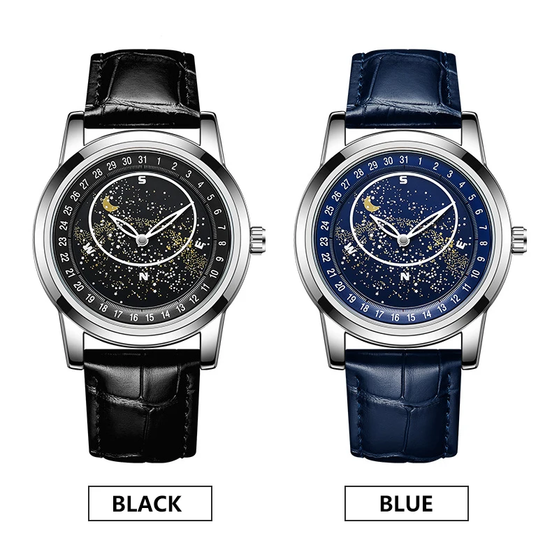 UTHAI CQ173 Fashion Trendy Men watch Belt Starry Rotating Dial Quartz Watch Night Light Clock Gift watches for man