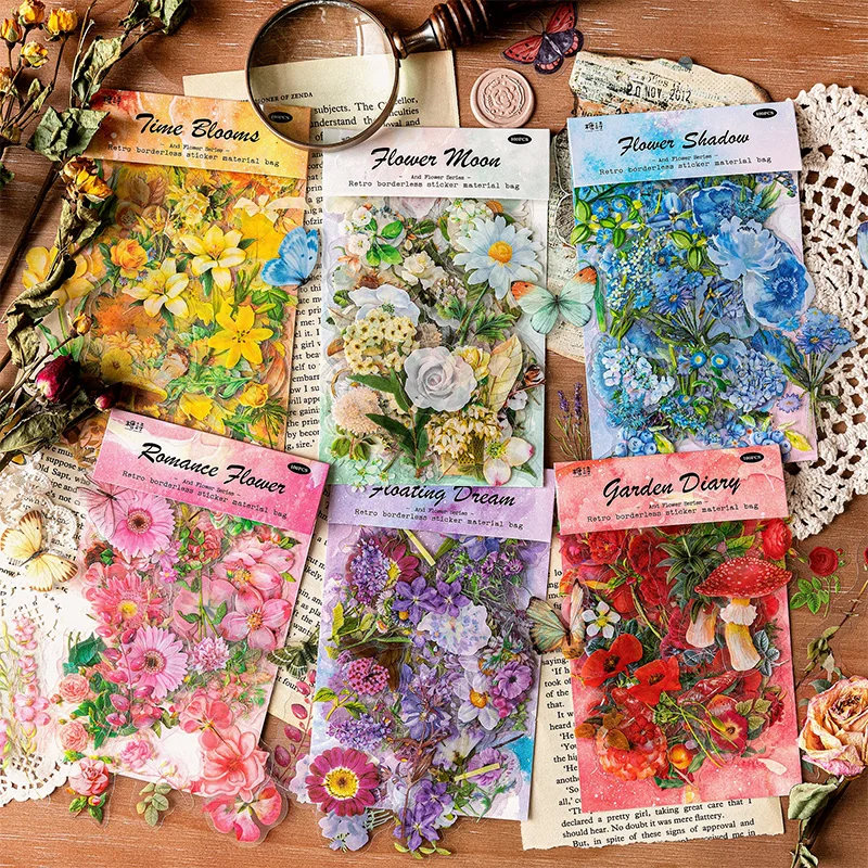 100 Stück/Packung Retro-Stil und Blumen-Gesprächsblume, Alien-Aufkleber, handgefertigt, Konto, Tagebuch, DIY-Materialien, Scrapbook-Material, Aufkleber