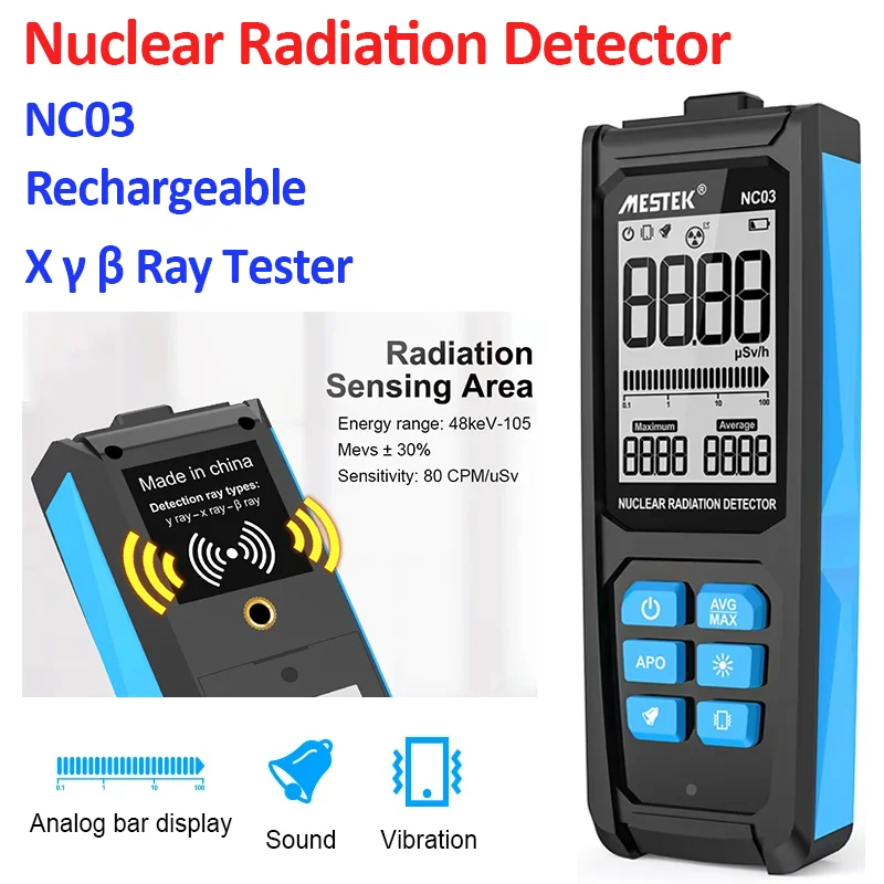 NC03 Nuclear Radiation Detector GM Geiger Counter Laboratory Radioactive X Ray Tester Portable Rechargeable Digital Dosimeter