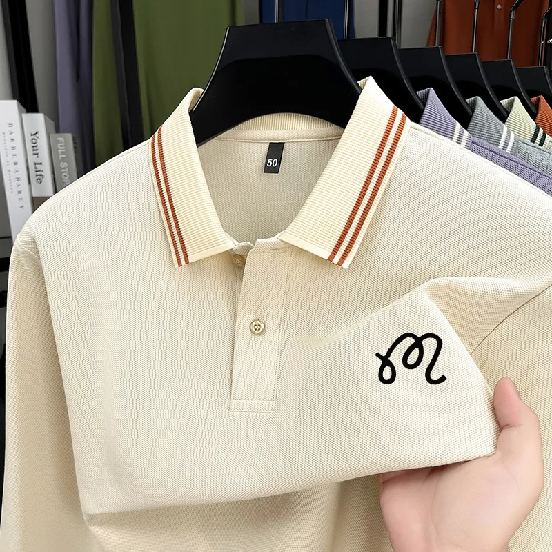 Exquisites Herren-Designer-Mode-Polohemd mit Revers und Print, 100% Baumwolle, Warn, Herbst-Frühling, Langarm-T-Shirt, Vielseitige Herrenbekleidung – Detail 10