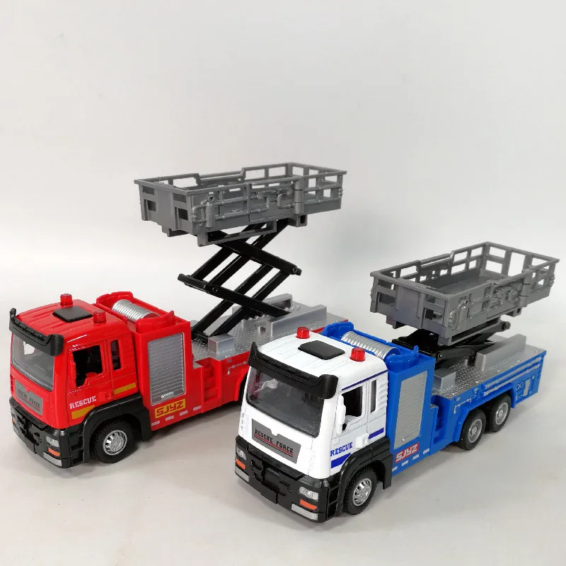 Zabawka Model Samochodu z Dźwiękiem i Światłem, Powrotny Mechanizm, B329, Lokomotywa Stopowa, Wózek Strażacki Podnoszący Strażak, Symulacja Samochodu Inżynieryjnego