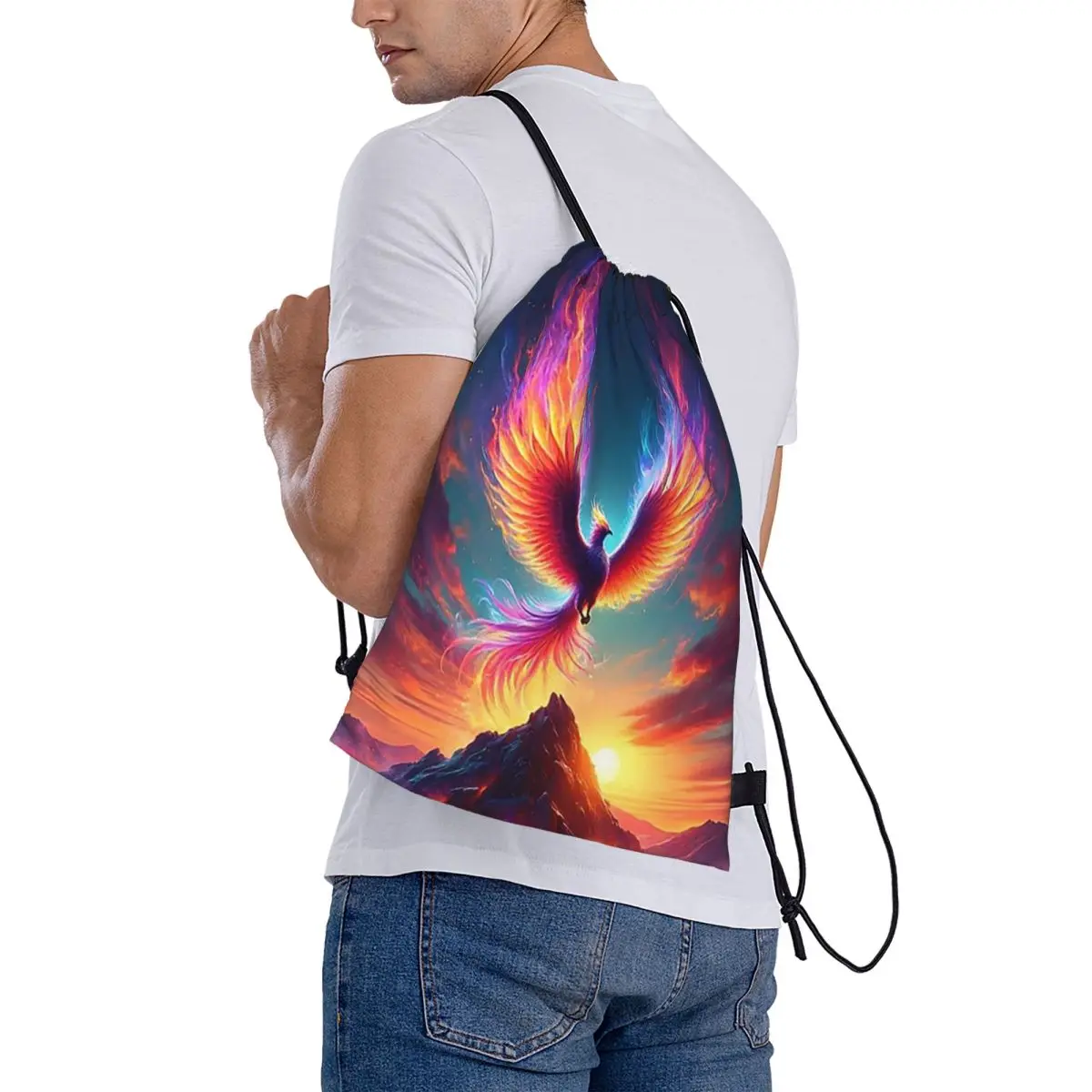 Colorful Phoenix Backpacks Portable Drawstring Bags Sundries Bag Book Bags for Travel School