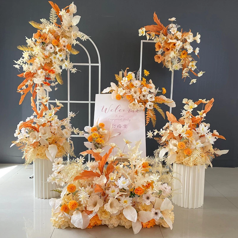 الاصطناعي الأحمر روز الذهب ورقة النبات الجدار الشنق زهرة صف الزفاف خلفية ديكور ترتيب الطريق الرصاص كرة زهرية الدعائم #3