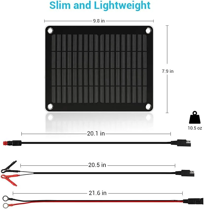 

Renogy 5W Solar Trickle Charger Portable Battery Maintainer with Lighter Plug/Alligator Clips/Battery Cables for Car Boat Marine