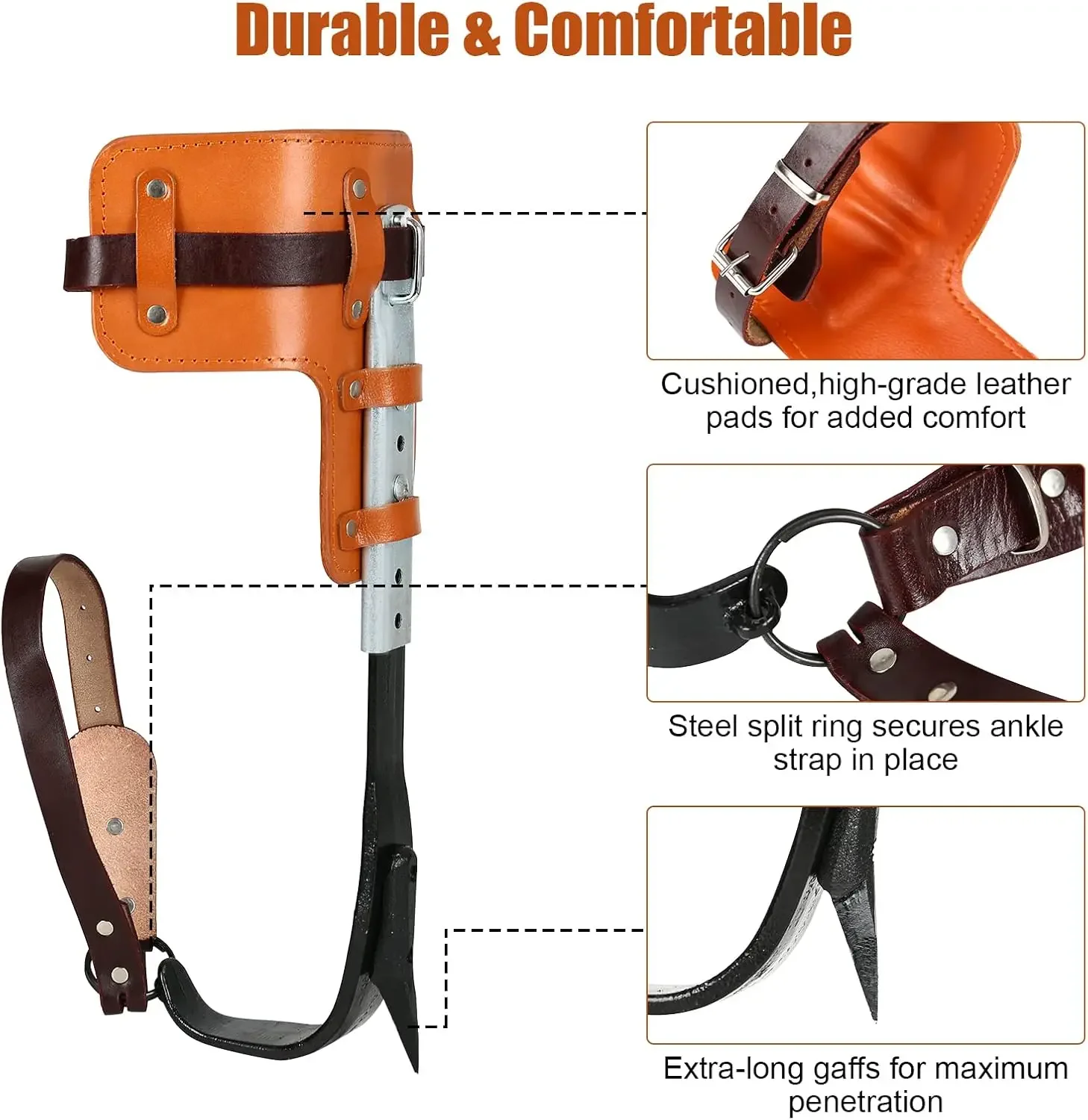 Cowhide Tree Climbing Spikes Set, Tree Climbing Gear with Adjustable Climbing Belt and Steel Wire Core Flip Line, Climbi