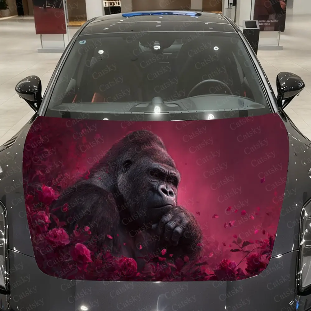 

Виниловая пленка для автомобиля с рисунком Gorilla & Red Rose Language, водонепроницаемая наклейка на капот автомобиля из ПВХ, самоклеящиеся устойчивые к царапинам наклейки