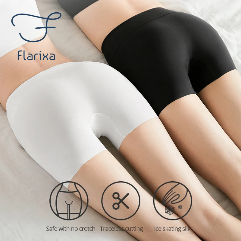 Flarixa pantaloni di sicurezza in seta di ghiaccio a vita alta pantaloncini protettivi sotto la gonna mutande traspiranti boxer da donna Boyshort