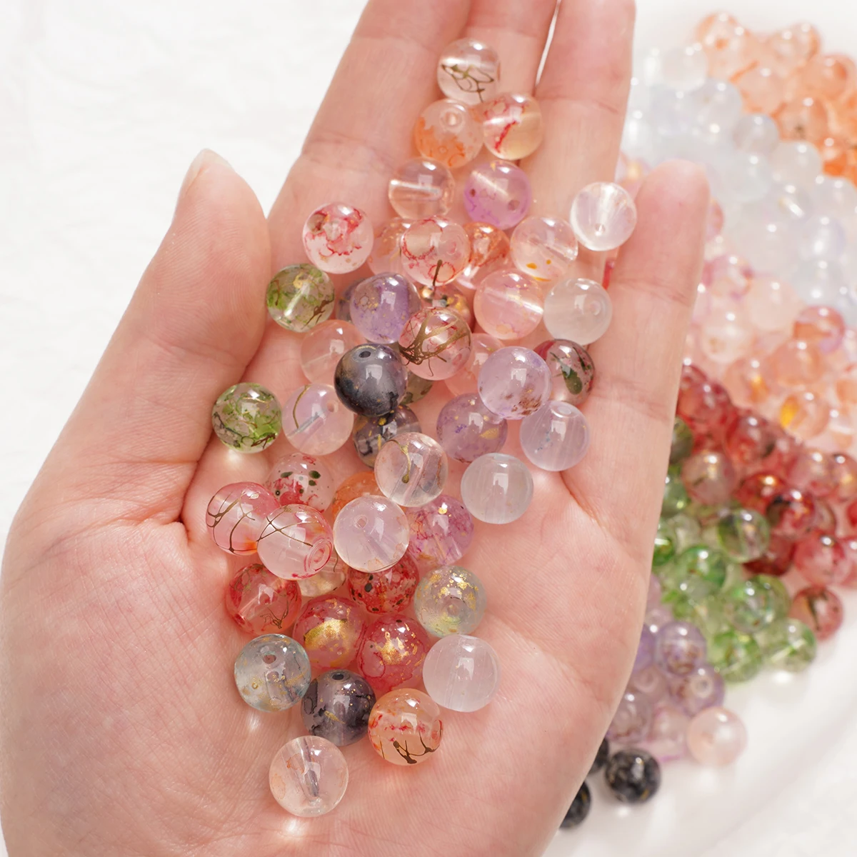 

8/10mm Ice Crystal Watercolor Marbled Glass Beads with Gold Foil | 1mm Hole (50pc/Pack) for DIY Bracelet Necklace Jewelry Making