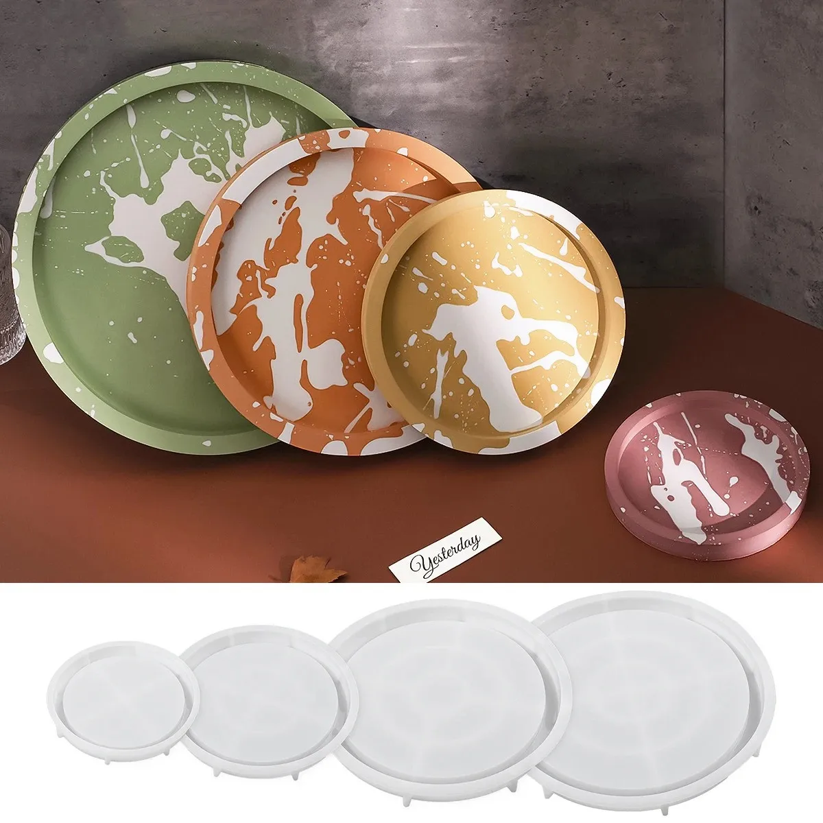 15-30cm Round Tray Concrete Silicone Mold Resin Dish Plate Making Molds DIY Jewelry Display Panel Plaster Storage Coaster Mould