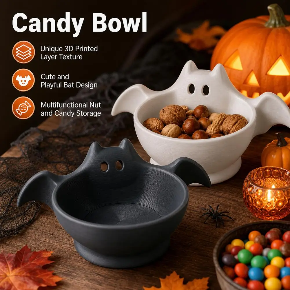 Halloween Candy Bowls, Halloween Candy Dish Candle Holder Bat Ghost 3D Printed Plastic Dish Halloween Party Decorations