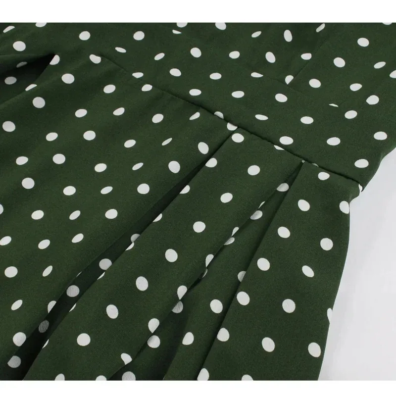 DY20252022 فستان نسائي أخضر عتيق 50s 60s منقط مطبوع بأكمام قصيرة وياقة مقلوبة Rockabilly A Line Party Jur
