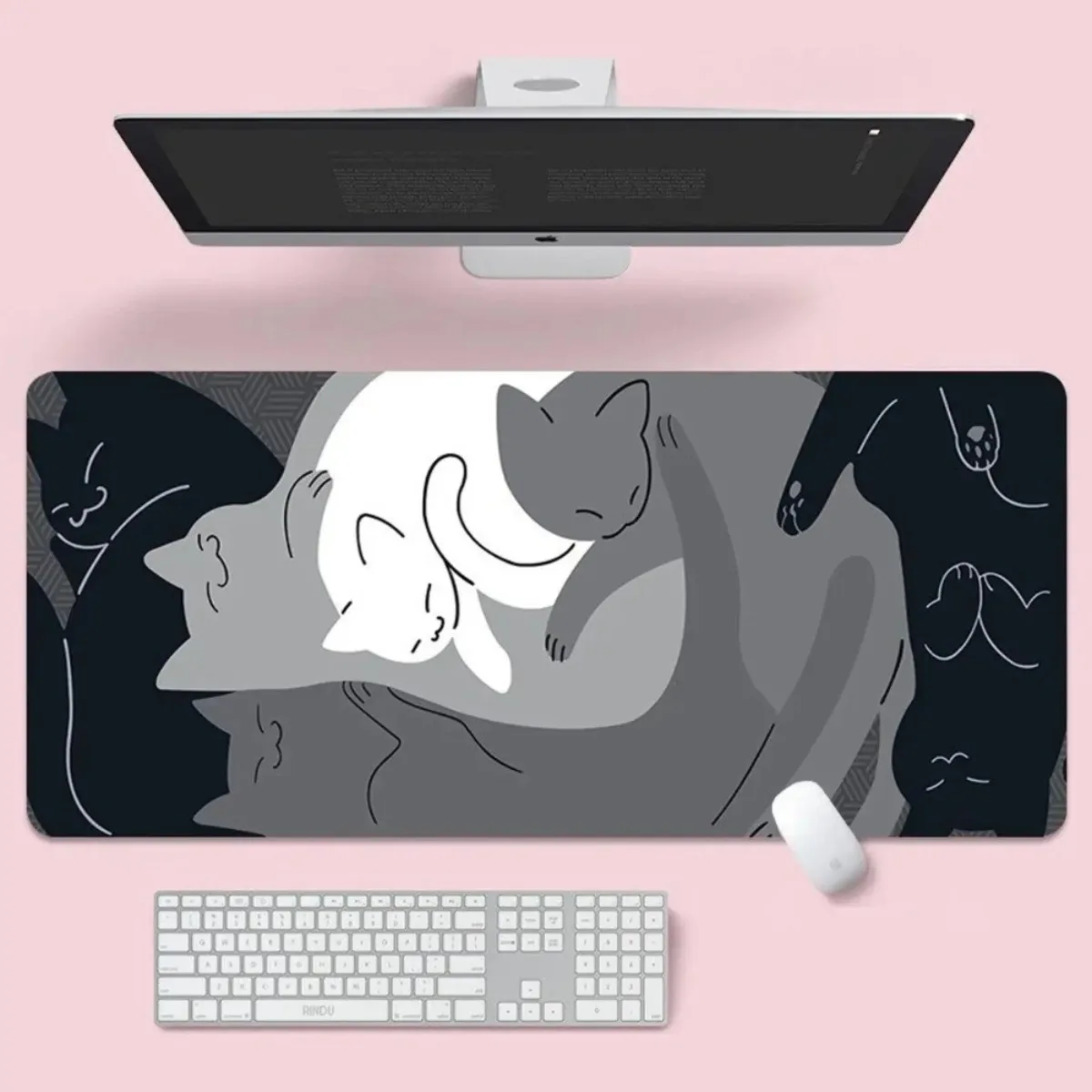 

Cute Blue Cat Kawaii Desk Mat Gaming Mouse Pad Non-Slip Rubber Base Computer Desk Accessories for Home Office Gamer