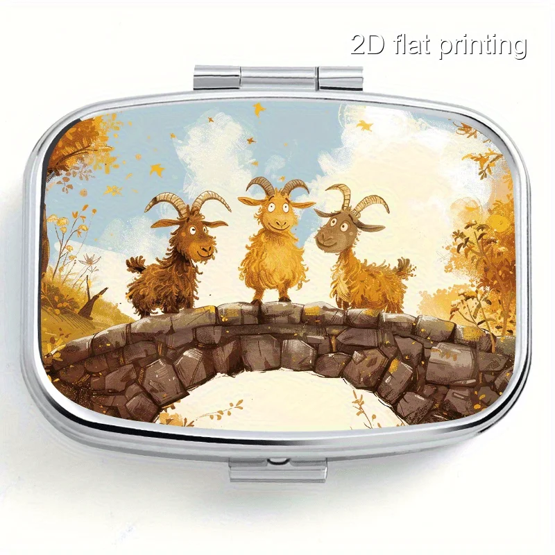 Square Small Box with Random Printed Patterns of Three Little Lambs, 2-Compartment Metal Box, Portable Small Box with Compartments, Portable Small Box for Wallets or Money, Decorative Metal Small Vitamin Storage Box, Suitable for Travel, Camping, Unique Gift