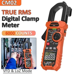 POROMETISTO  CM02 Digital Clamp Meter 6000 Counts Voltage Detector 1000A AC/DC Current True RMS Ammeter Voltmeter NCV Ohm Tester