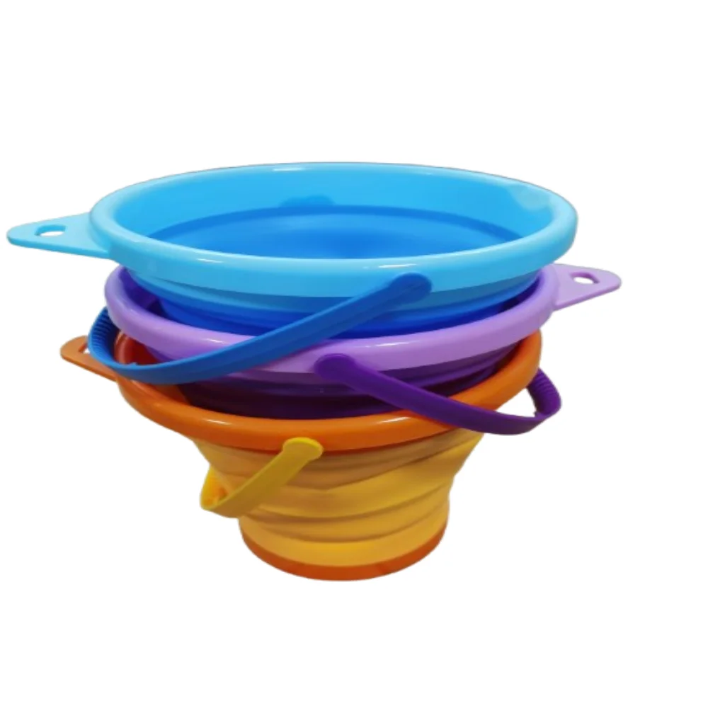 Portable Beach Folding Buckets Retractable Multifunctional Sandbox Bucket Round Plastic Beach Collapsible Bucket Summer