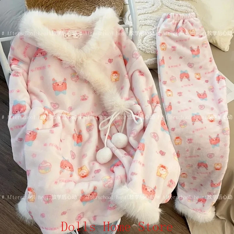 

Аниме Kawaii Girl Lovely Infinity Nikki Косплей Зимняя розовая пижама для девочек Зимний ночной халат Брюки Домашняя одежда Фланелевой костюм Подарок