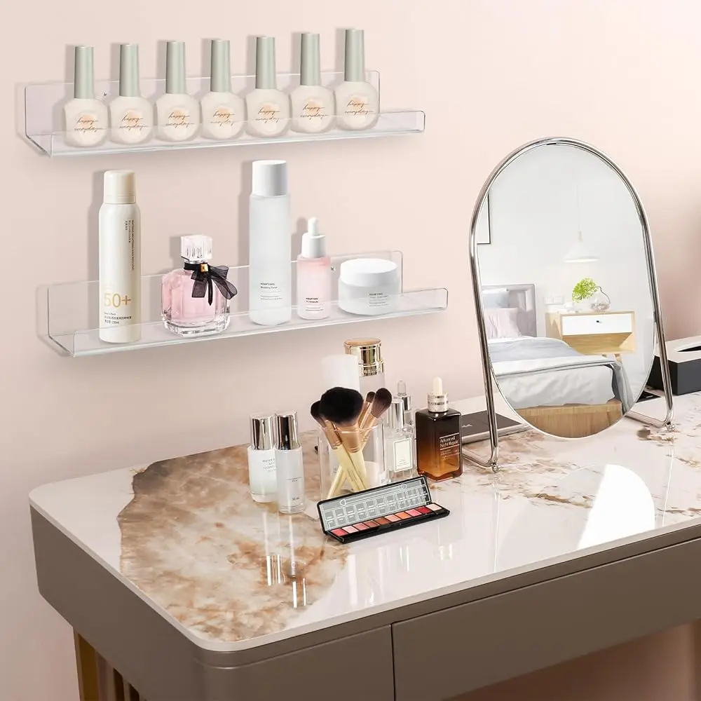 Acrylic Clear Shelves - 4 Pack, 15 Hes Wall Storage Organizer Floating Shelf For Bathroom, Bedroom, Kitchen Variety Room, High