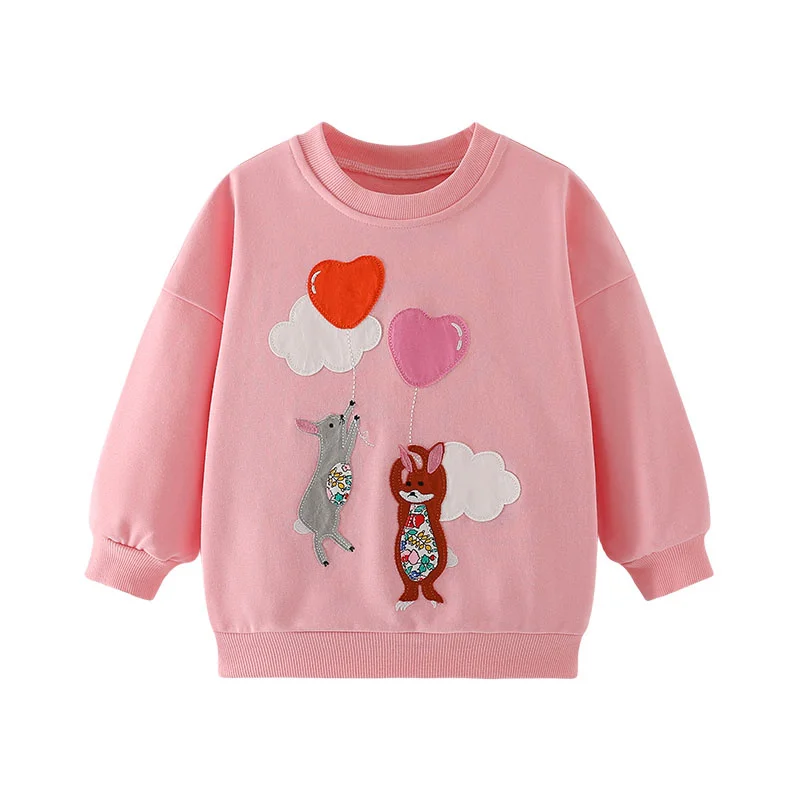 

3-8T Hearts Applique Long Sleeve Girls Sweatshirts Cotton Fashion Toddler Kids Clothing Autumn Spring Sport Baby Hooded Shirts
