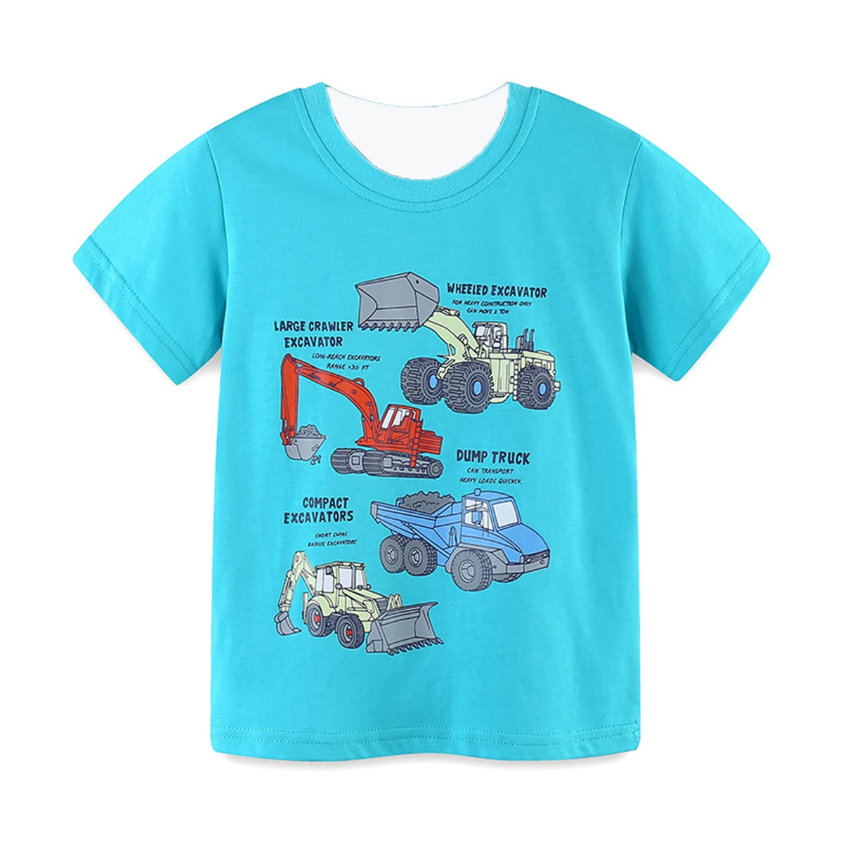 เสื้อยืดแขนสั้นเด็กผู้ชายฤดูร้อนผ้าฝ้ายถักแฟชั่นการ์ตูนรถขุดคอกลมเสื้อสเวตเตอร์ 3-14YY