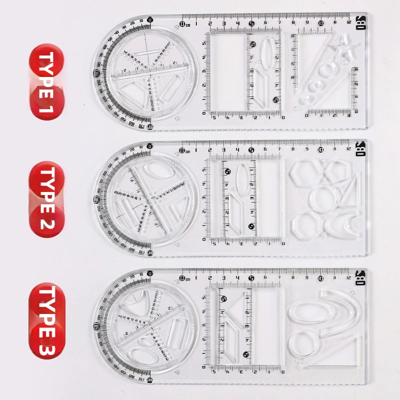 Students Multi-functional Drawing Ruler Rotatable Geometric Ruler Universal Function Drawing Protractor Stationery Set