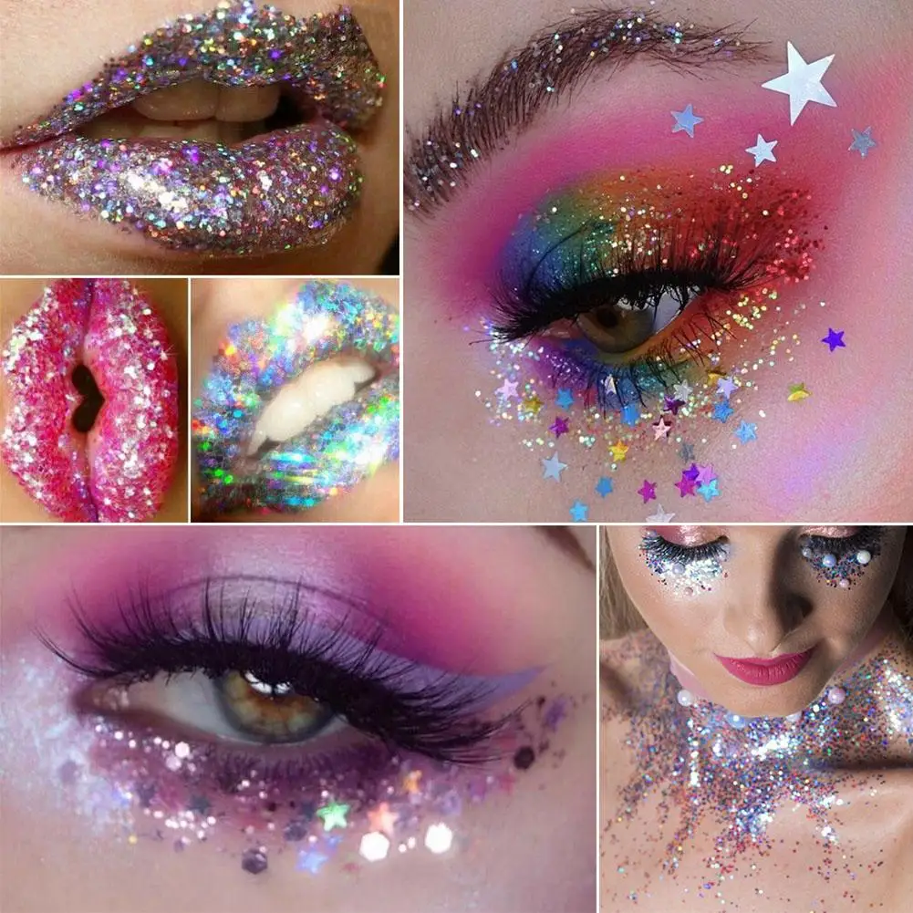 Cień do powiek Glitter Gel Cream Face Hair Body Nail Glitter Gel Heart Star Moon Loose Sequins Festival Makeup Decorations N EWW