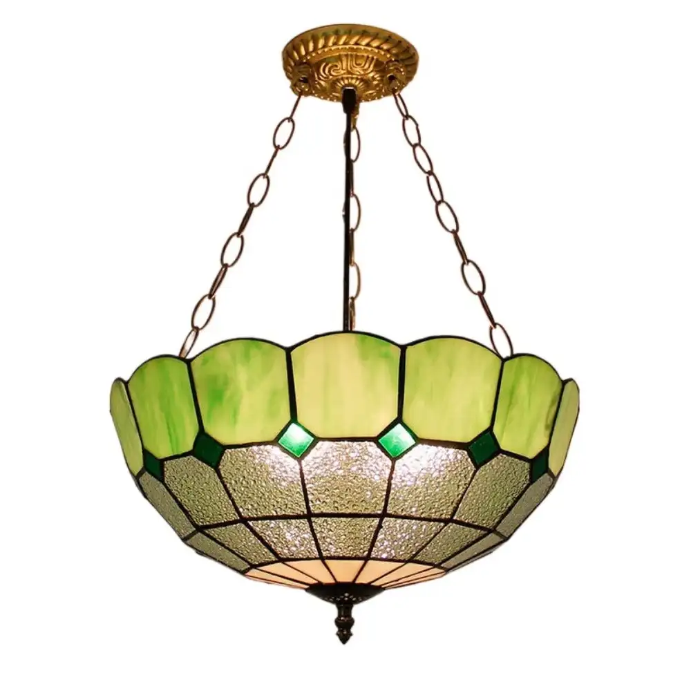 

16inch Stained Glass Diamond Green Anti-chandelier Pendant Light Victorian Chandeliers for Dining Room Stairway Foyer Entryway