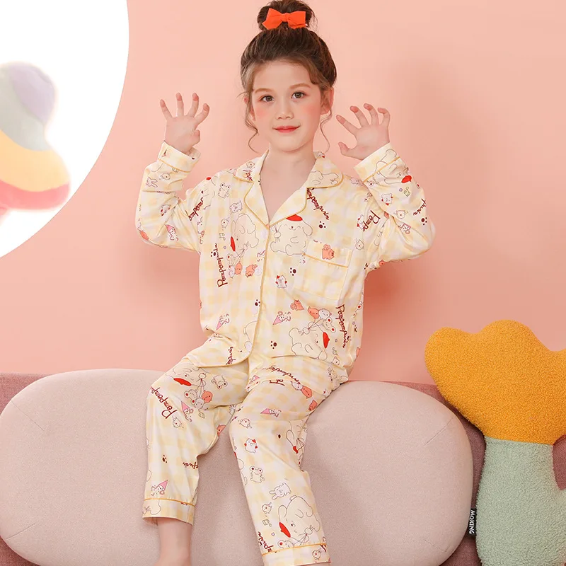 2023 Kawaii Sanrioed Children\'s Pajamas Anime Kuromi My Melody Cinnamoroll Sleepwear Kids Loungewear Girls Autumn Homewear Gift