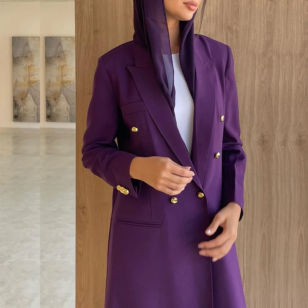 Elegant Purple Long Jacket Double Breasted Peak Lapel Loose 1 Piece Formal Office Coat High Quality Luxury Abayas Dubia