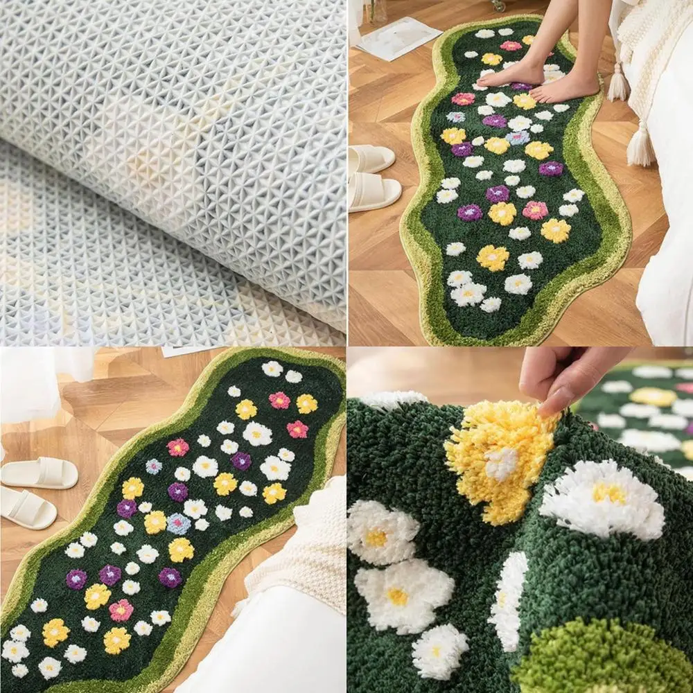 

Зеленый коврик для ванной 3D Moss Shaggy, нескользящий, моющийся, 2 x 5,2 фута для душа и спальни