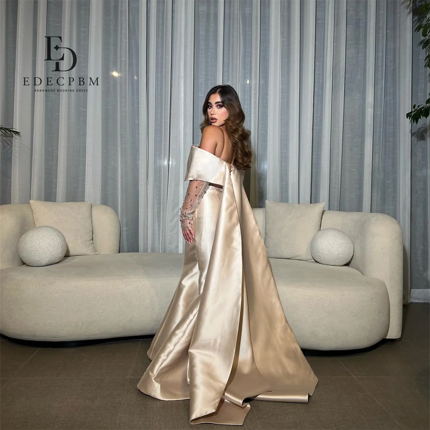 EDECPBM فساتين سهرة فاخرة 2025 فاخرة الماس الديكور الساتان فساتين سهرة جميلة متجر فساتين لحضور الحفلات الموسيقية مخصصة للنساء