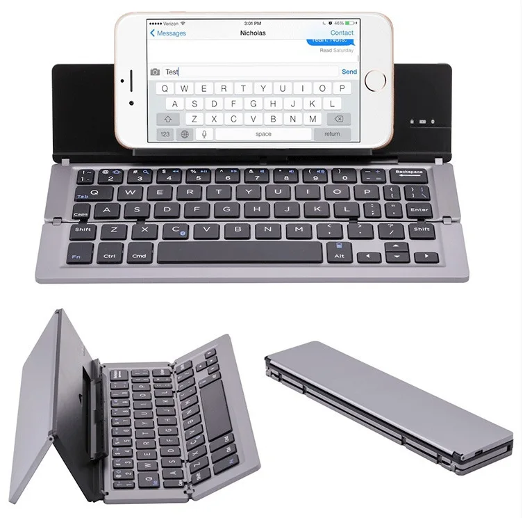 Imagem -04 - Alumínio Alloy Triple Fold Mobile Phone Tablet Teclado Bluetooth Ios Android Windows Três Sistema Universal