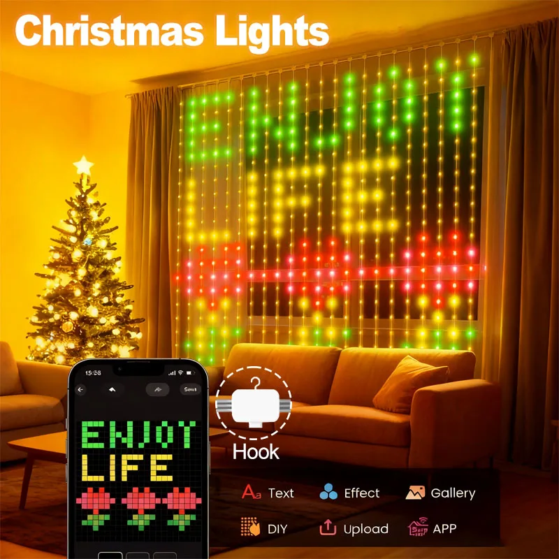 Weihnachtsgeschenke 2*2M 400LED WiFi Smart Vorhang Lichter mit APP Steuerung Musik Modus IP65 Wasserdichte Outdoor weihnachten Home Decor