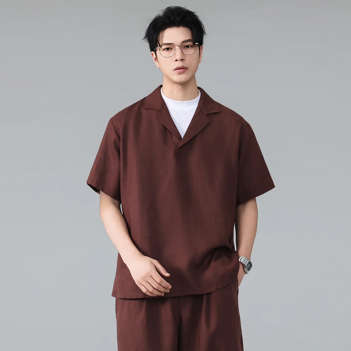 Men Summer Vintage Lightweight Line Loose Casual Short Sleeve Pullover Polo Shirts Shorts Pants Sets Plus Size Tracksuits view 2