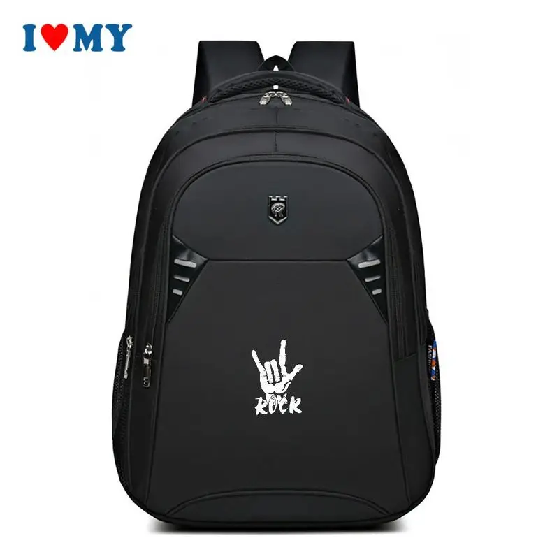 

Black Fashion Sport Backpack for Men Women, Stylish Rock Hand Gesture Print Daypack, Large Capacity for School College Travel